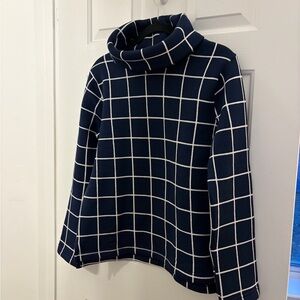 J. Crew Navy and White Checkered Turtleneck Sweater